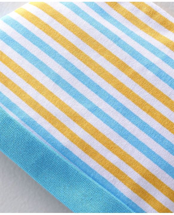 Babyhug 100% Cotton Knit Cap Mittens & Booties  Stripe Print- Blue