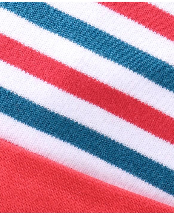 Babyhug 100% Cotton Knit Cap Mittens & Booties Set Stripes Print- Red Blue & White