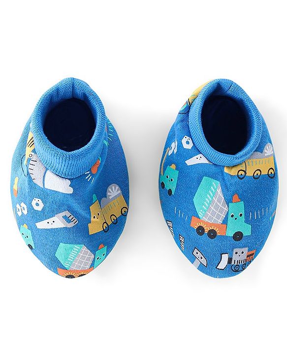 Babyhug 100% Cotton Knit Full Sleeves Onesie with Diaper Pant Cap Mittens & Booties Truck Print - Yellow & Blue