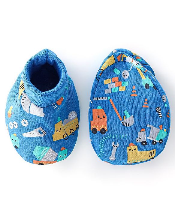 Babyhug 100% Cotton Knit Full Sleeves Onesie with Diaper Pant Cap Mittens & Booties Truck Print - Yellow & Blue