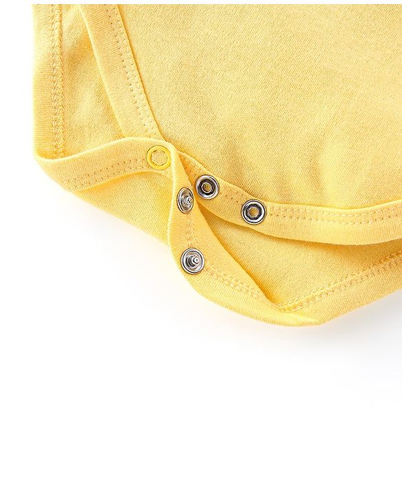 Babyhug 100% Cotton Knit Full Sleeves Onesie with Diaper Pant Cap Mittens & Booties Truck Print - Yellow & Blue