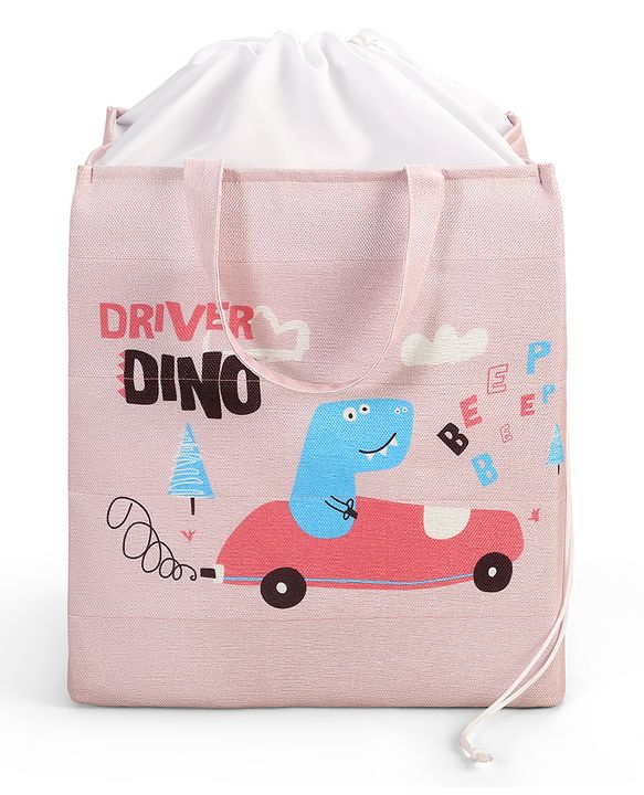 Babyhug Canvas Rectangular Storage Bag with Driver Dino Print- Pink