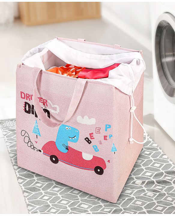 Babyhug Canvas Rectangular Storage Bag with Driver Dino Print- Pink