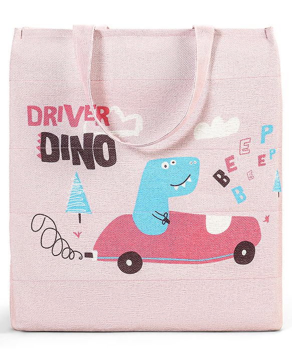 Babyhug Canvas Rectangular Storage Bag with Driver Dino Print- Pink