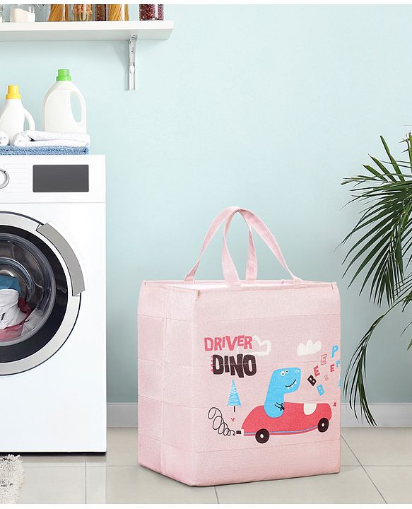 Babyhug Canvas Rectangular Storage Bag with Driver Dino Print- Pink