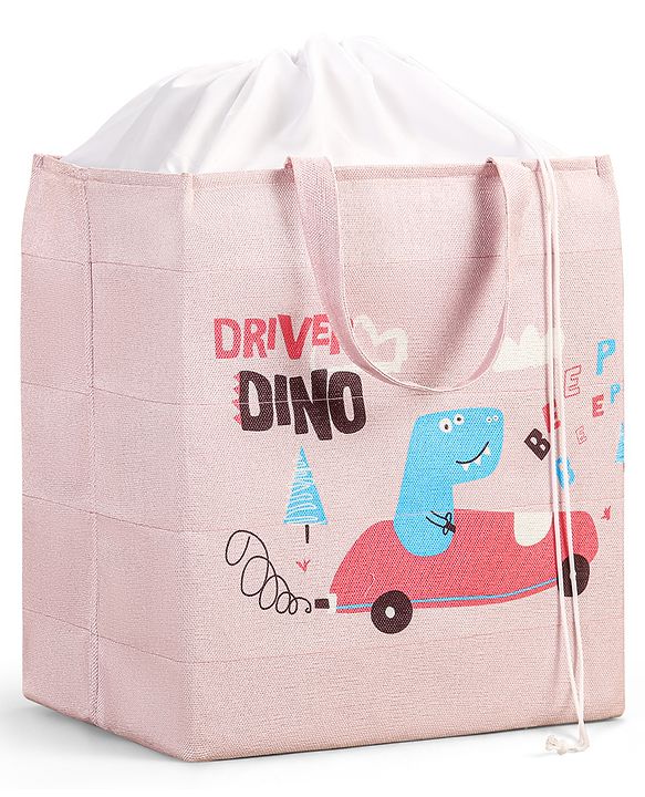 Babyhug Canvas Rectangular Storage Bag with Driver Dino Print- Pink