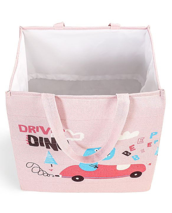 Babyhug Canvas Rectangular Storage Bag with Driver Dino Print- Pink