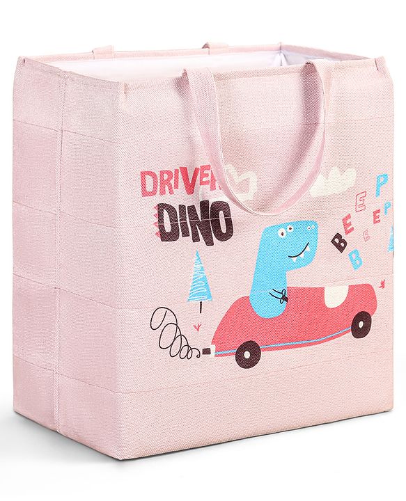 Babyhug Canvas Rectangular Storage Bag with Driver Dino Print- Pink