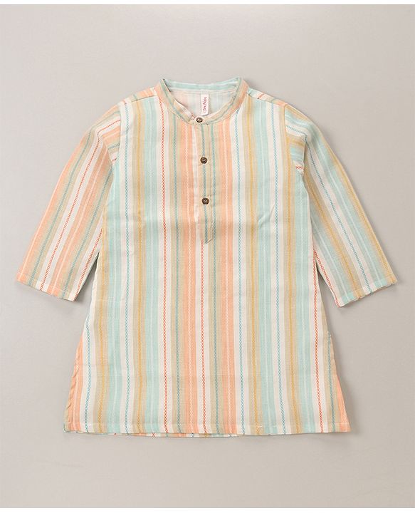 Babyhug Cotton Full Sleeves Striped Kurta with Pyjama Set - Pink & Blue