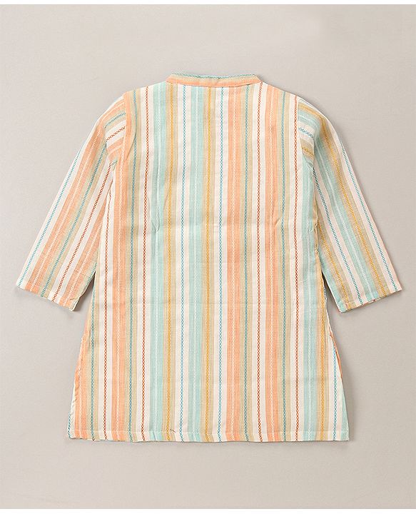 Babyhug Cotton Full Sleeves Striped Kurta with Pyjama Set - Pink & Blue