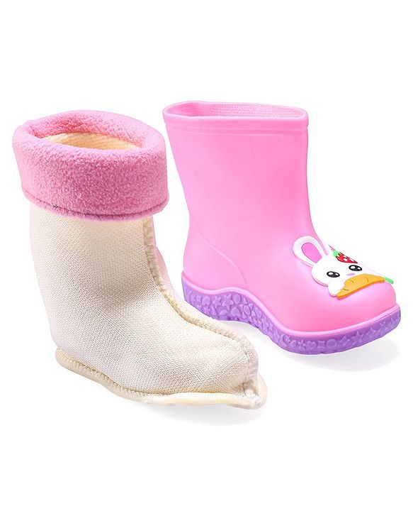 Cute Walk by Babyhug Slip Ons Rain Boots Rabbit Design - Pink