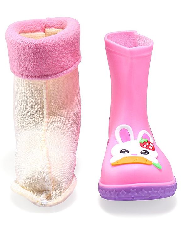 Cute Walk by Babyhug Slip Ons Rain Boots Rabbit Design - Pink