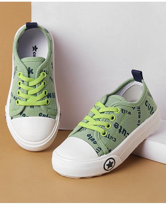 Cute Walk by Babyhug Lace Up Casual Canvas Shoes Text Print - Green
