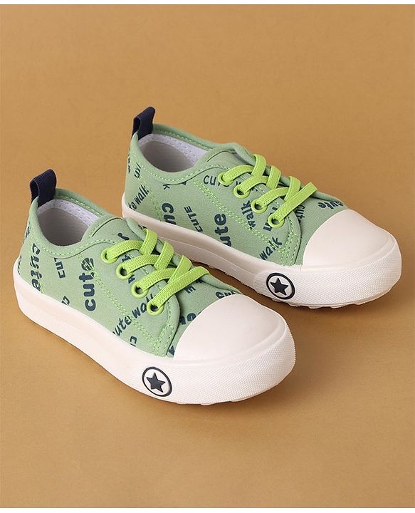 Cute Walk by Babyhug Lace Up Casual Canvas Shoes Text Print - Green