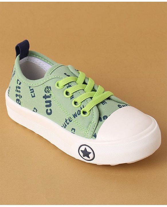 Cute Walk by Babyhug Lace Up Casual Canvas Shoes Text Print - Green