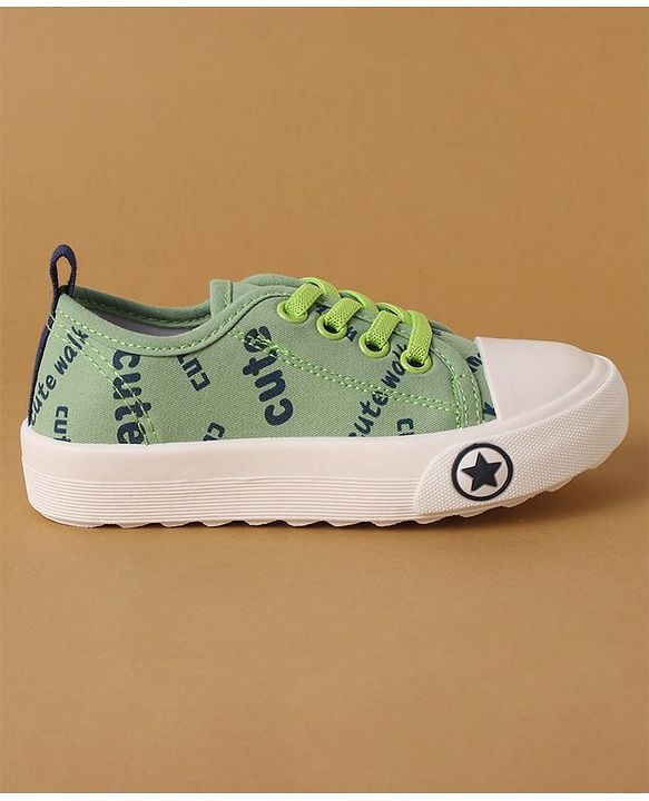 Cute Walk by Babyhug Lace Up Casual Canvas Shoes Text Print - Green