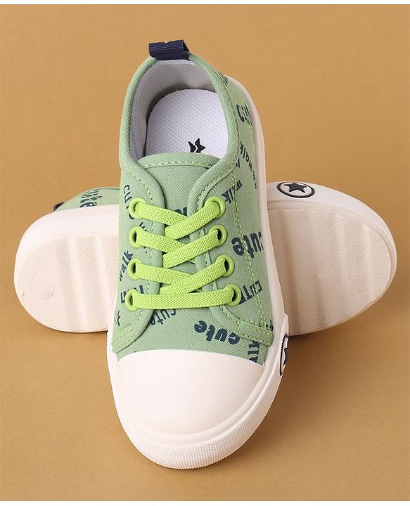 Cute Walk by Babyhug Lace Up Casual Canvas Shoes Text Print - Green