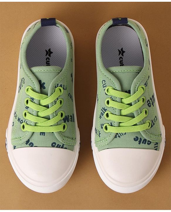 Cute Walk by Babyhug Lace Up Casual Canvas Shoes Text Print - Green