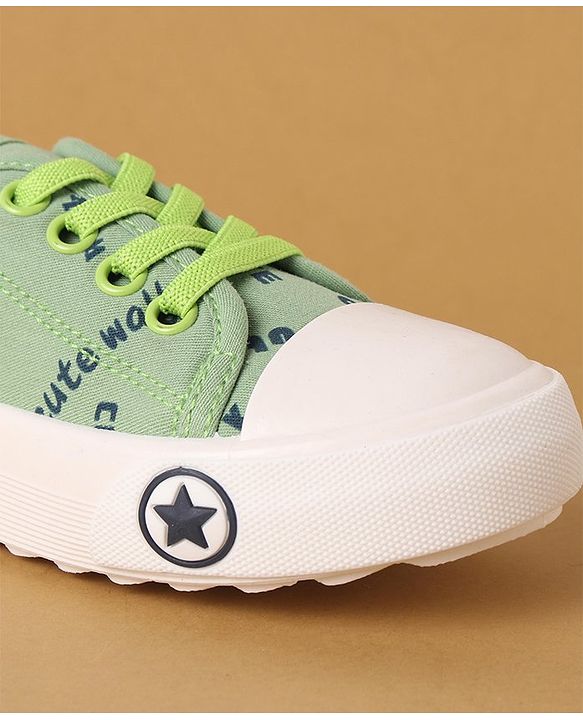 Cute Walk by Babyhug Lace Up Casual Canvas Shoes Text Print - Green