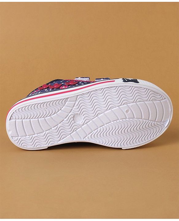 Cute Walk by Babyhug Polka Dots Printed Casual Shoes with Velcro Closure & Floral Applique - Pink