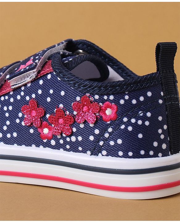Cute Walk by Babyhug Polka Dots Printed Casual Shoes with Velcro Closure & Floral Applique - Pink