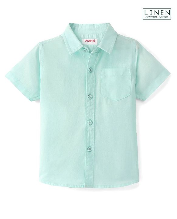 Babyhug Cotton Linen Woven Half Sleeves Solid Color Shirt - Mint Green