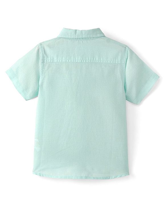 Babyhug Cotton Linen Woven Half Sleeves Solid Color Shirt - Mint Green