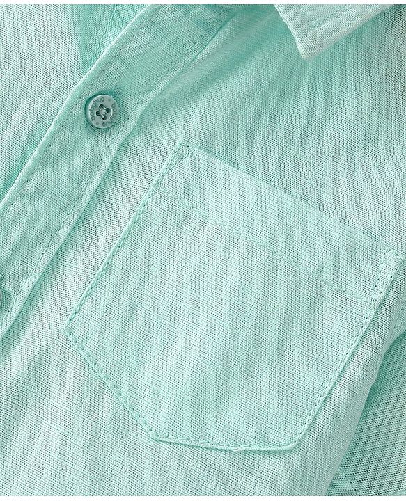Babyhug Cotton Linen Woven Half Sleeves Solid Color Shirt - Mint Green