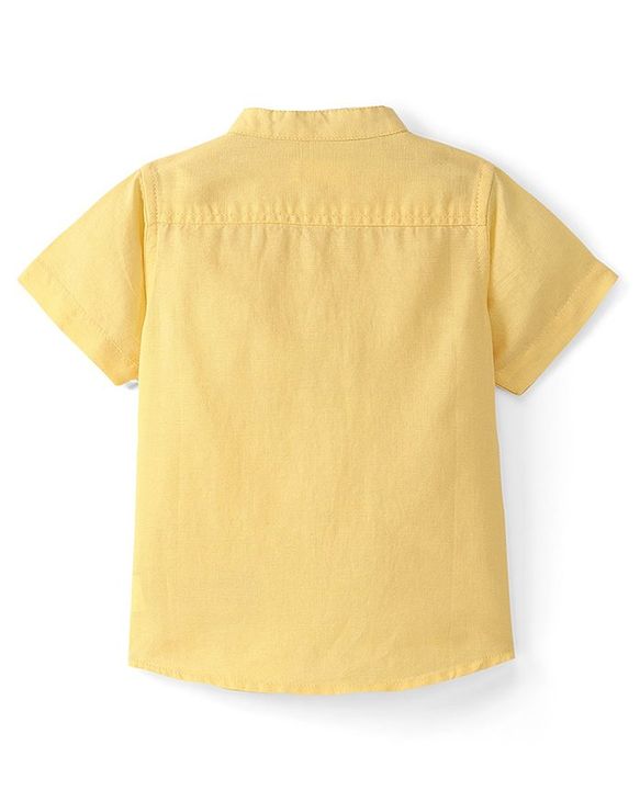 Babyhug Cotton Linen Half Sleeves Kurta Style Mandarin Neck Shirt - Yellow
