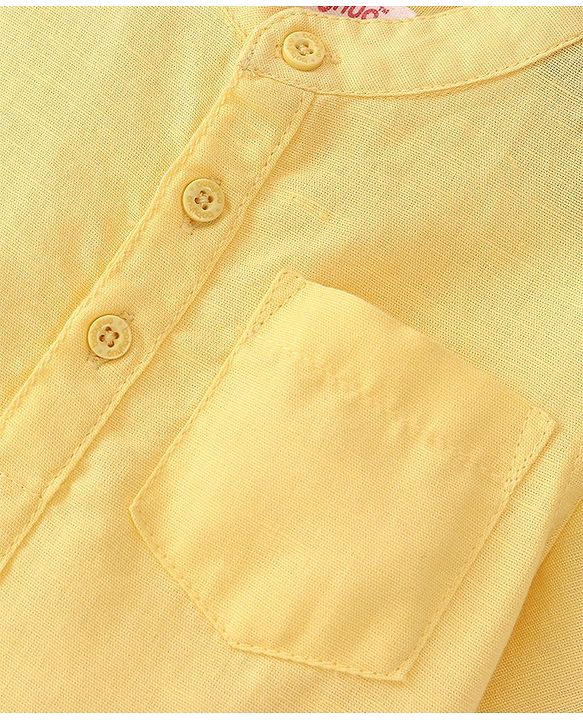Babyhug Cotton Linen Half Sleeves Kurta Style Mandarin Neck Shirt - Yellow