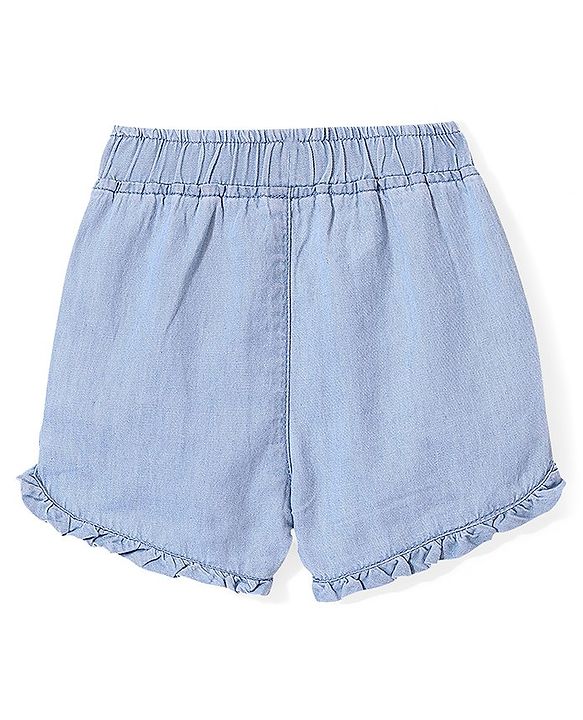 Babyhug 100% Cotton With Stretch Washed Denim Shorts With Text Embroidery - Blue