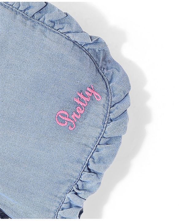 Babyhug 100% Cotton With Stretch Washed Denim Shorts With Text Embroidery - Blue