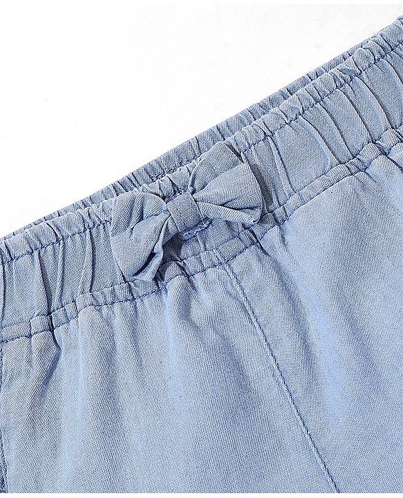 Babyhug 100% Cotton With Stretch Washed Denim Shorts With Text Embroidery - Blue