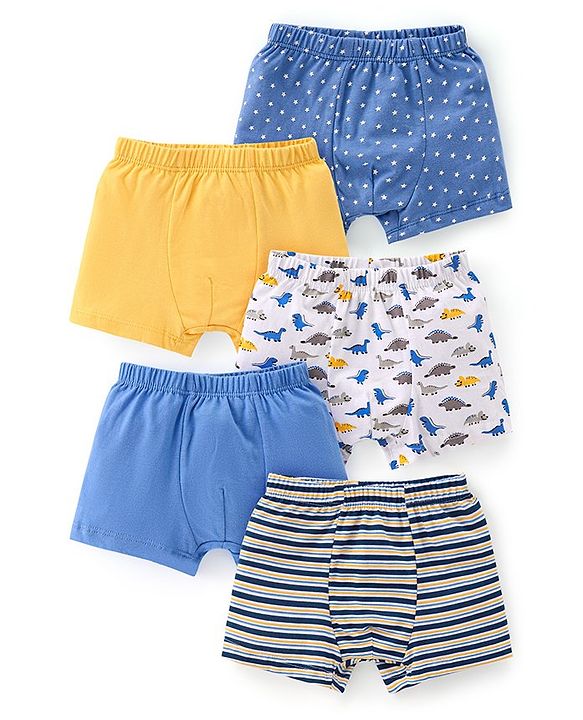 Babyhug 100% Cotton Knit Trunks Stars & Dino Print Pack of 5 - Multicolour