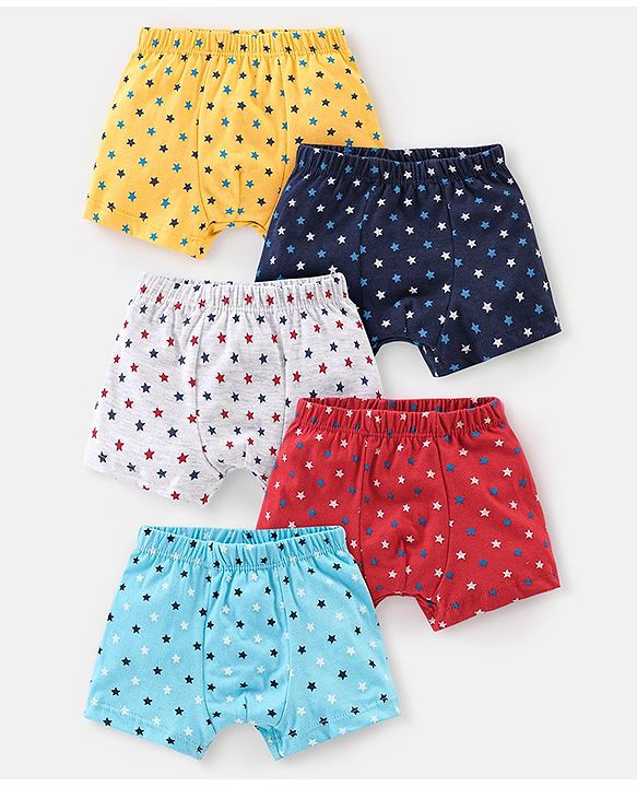 Babyhug 100% Cotton Stars Printed Trunks Pack of 5 - Multicolour