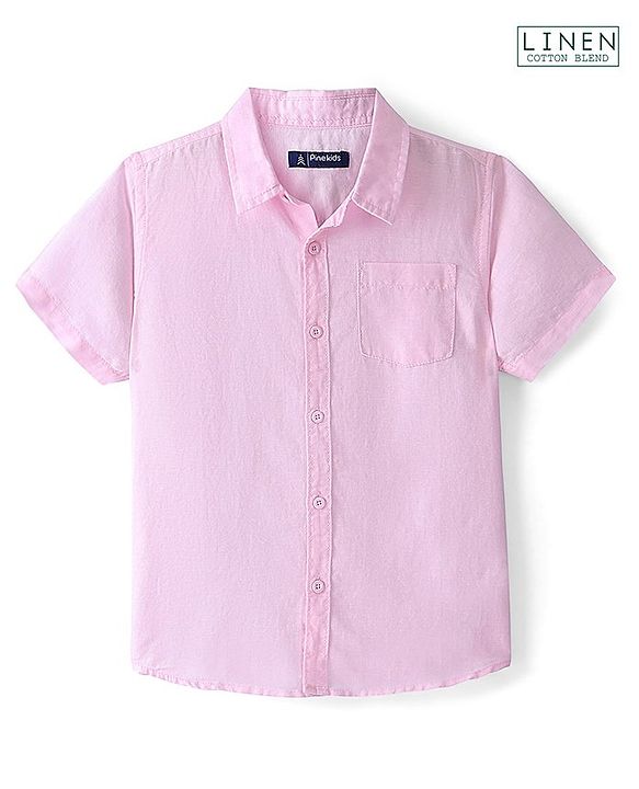 Pine Kids Cotton Linen Half Sleeves Solid Colour Shirt - Light Pink