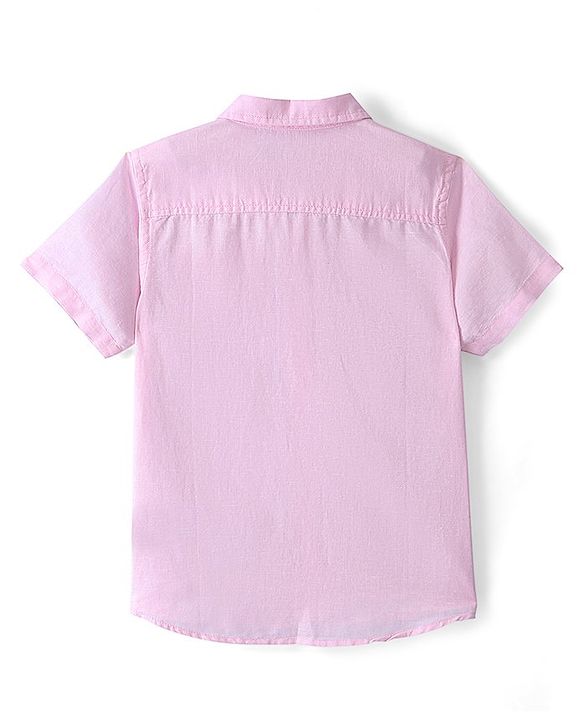 Pine Kids Cotton Linen Half Sleeves Solid Colour Shirt - Light Pink
