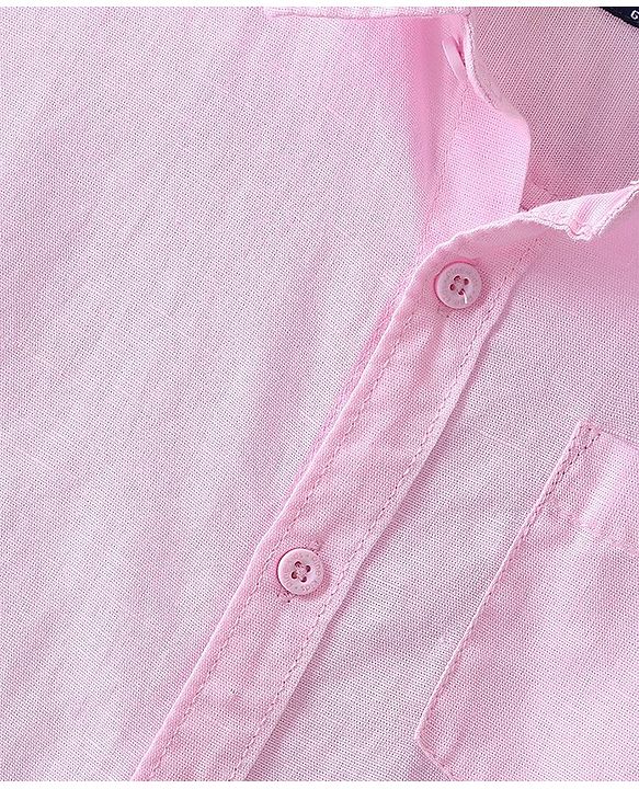 Pine Kids Cotton Linen Half Sleeves Solid Colour Shirt - Light Pink