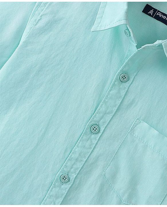 Pine Kids Cotton Linen Half Sleeves Solid Colour Shirt - Mint
