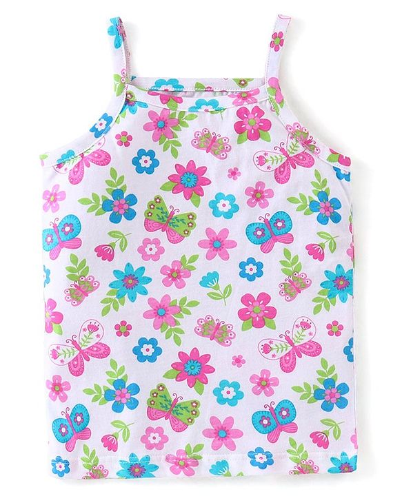 Babyhug 100% Cotton Knit Sleeveless Slips with Floral & Butterfly Print Pack of 3 - Multicolor