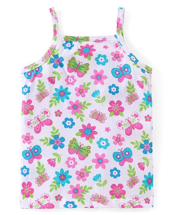 Babyhug 100% Cotton Knit Sleeveless Slips with Floral & Butterfly Print Pack of 3 - Multicolor