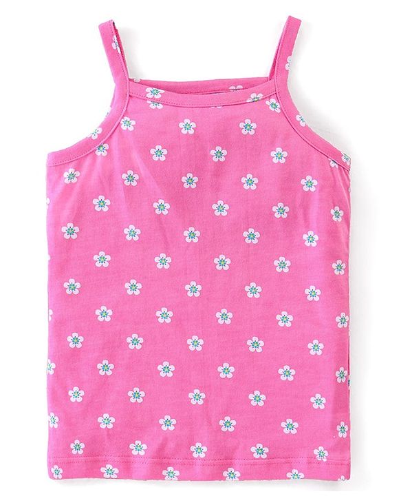 Babyhug 100% Cotton Knit Sleeveless Slips with Floral & Butterfly Print Pack of 3 - Multicolor
