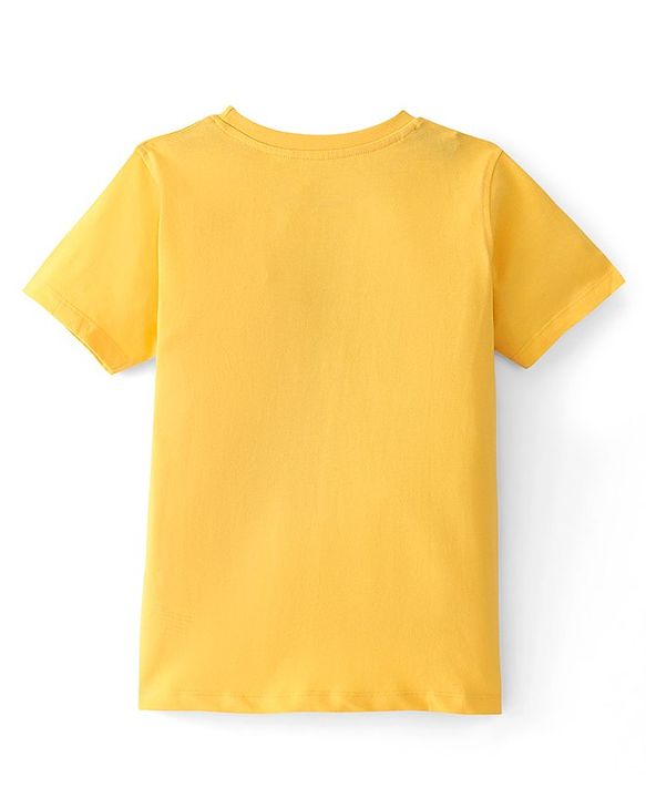 Pine Kids Cotton Knit Half Sleeves T-Shirt Lion Print - Snapdragon Yellow