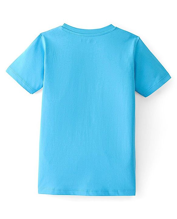 Pine Kids Cotton Knit Half Sleeves T-Shirt Lion Print - Blue Atoll