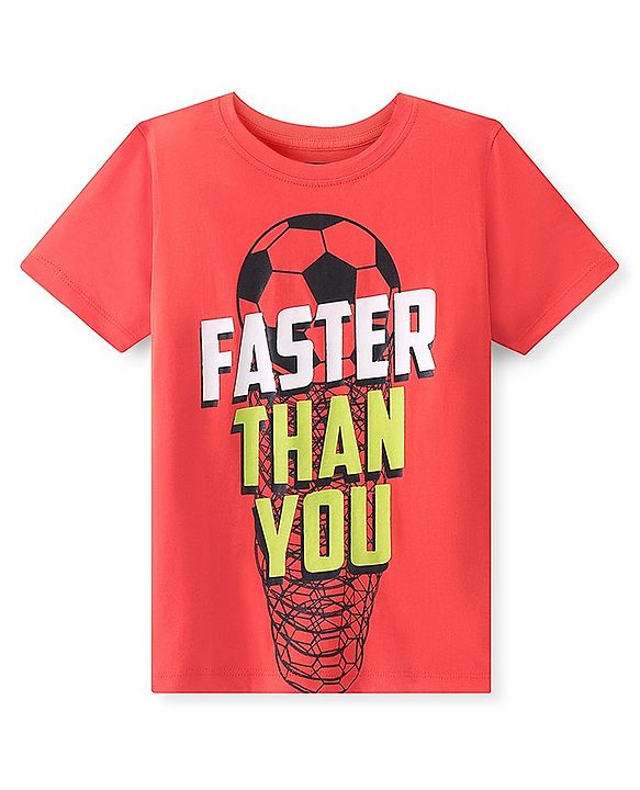 Pine Kids 100% Cotton Knit Half Sleeves T-Shirt Soccer Ball Print - Red Alert