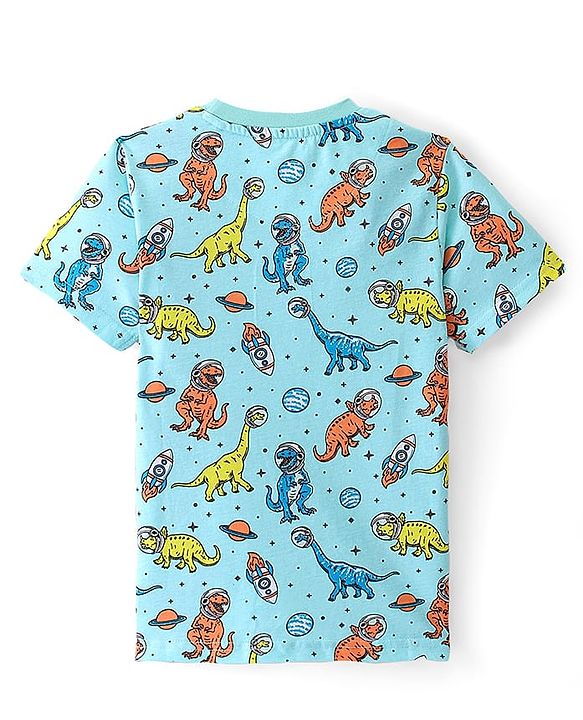 Pine Kids Cotton Knit Half Sleeves Night Suit Dino Print - Blue