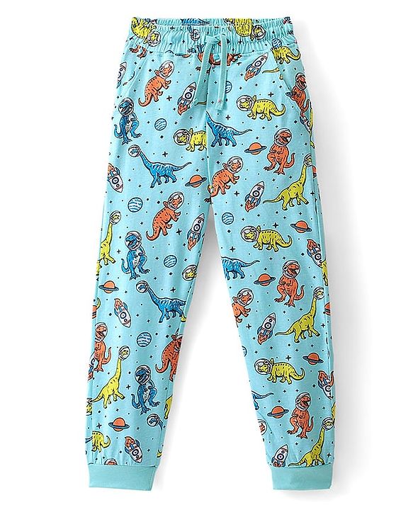 Pine Kids Cotton Knit Half Sleeves Night Suit Dino Print - Blue