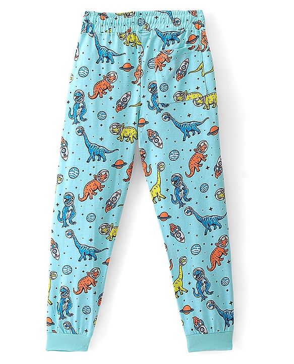 Pine Kids Cotton Knit Half Sleeves Night Suit Dino Print - Blue