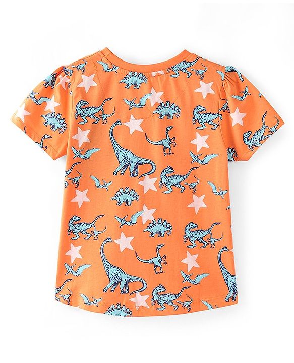 Pine Kids Single Jersey Half Sleeves Night Suit Dino & Stars Print - Orange