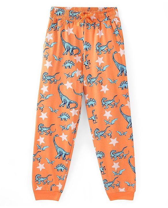 Pine Kids Single Jersey Half Sleeves Night Suit Dino & Stars Print - Orange